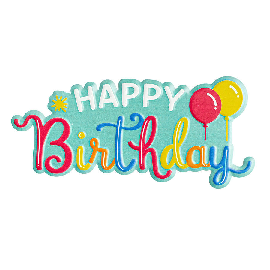 12.5" Metal Embossed Happy Birthday Hanger: Teal, Red, Blue