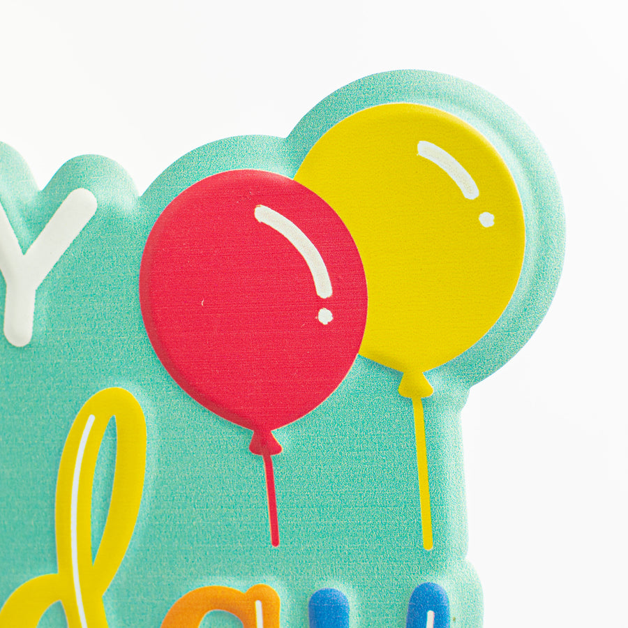 12.5" Metal Embossed Happy Birthday Hanger: Teal, Red, Blue