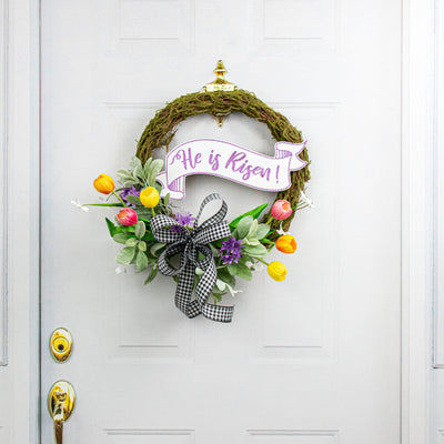 15" Wooden Sign: He Is Risen Banner