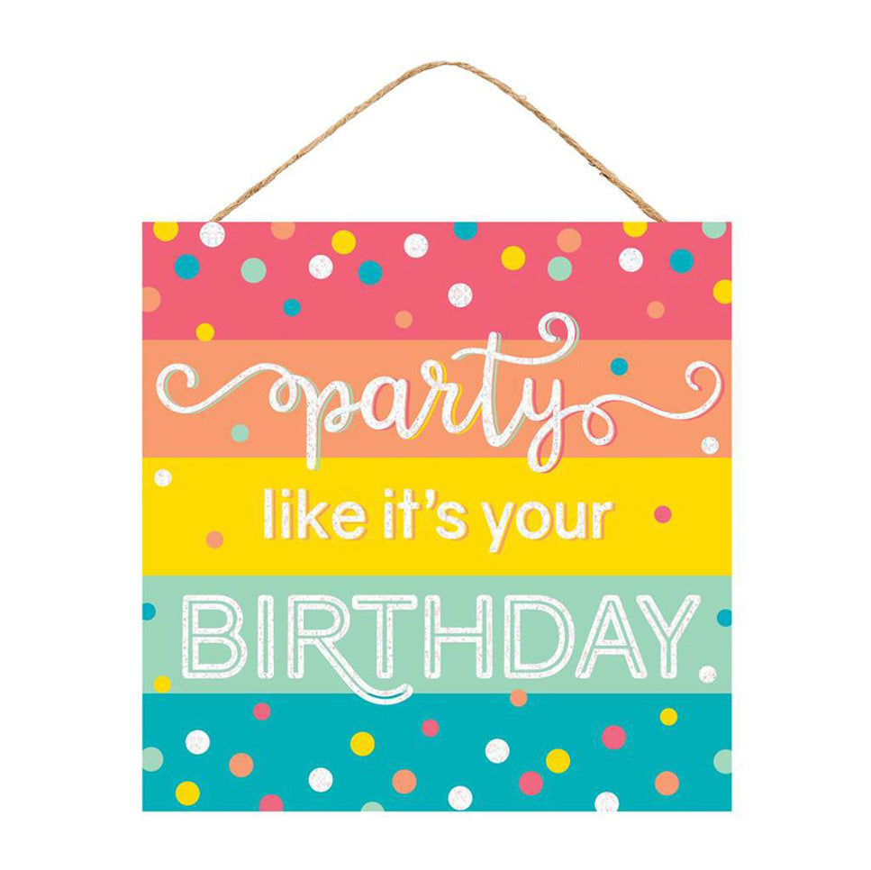10" Square Wooden Sign: Glitter Birthday Party Peach, Teal, Pink