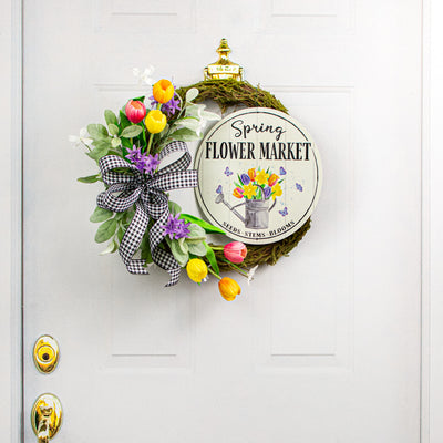 12" Metal Sign: Spring Flower Market Tulips