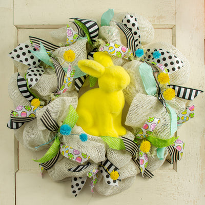 10" Flocked Sitting Rabbit: Yellow