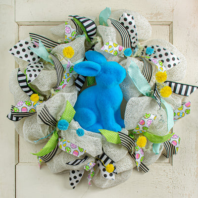 10" Flocked Sitting Rabbit: Bright Blue