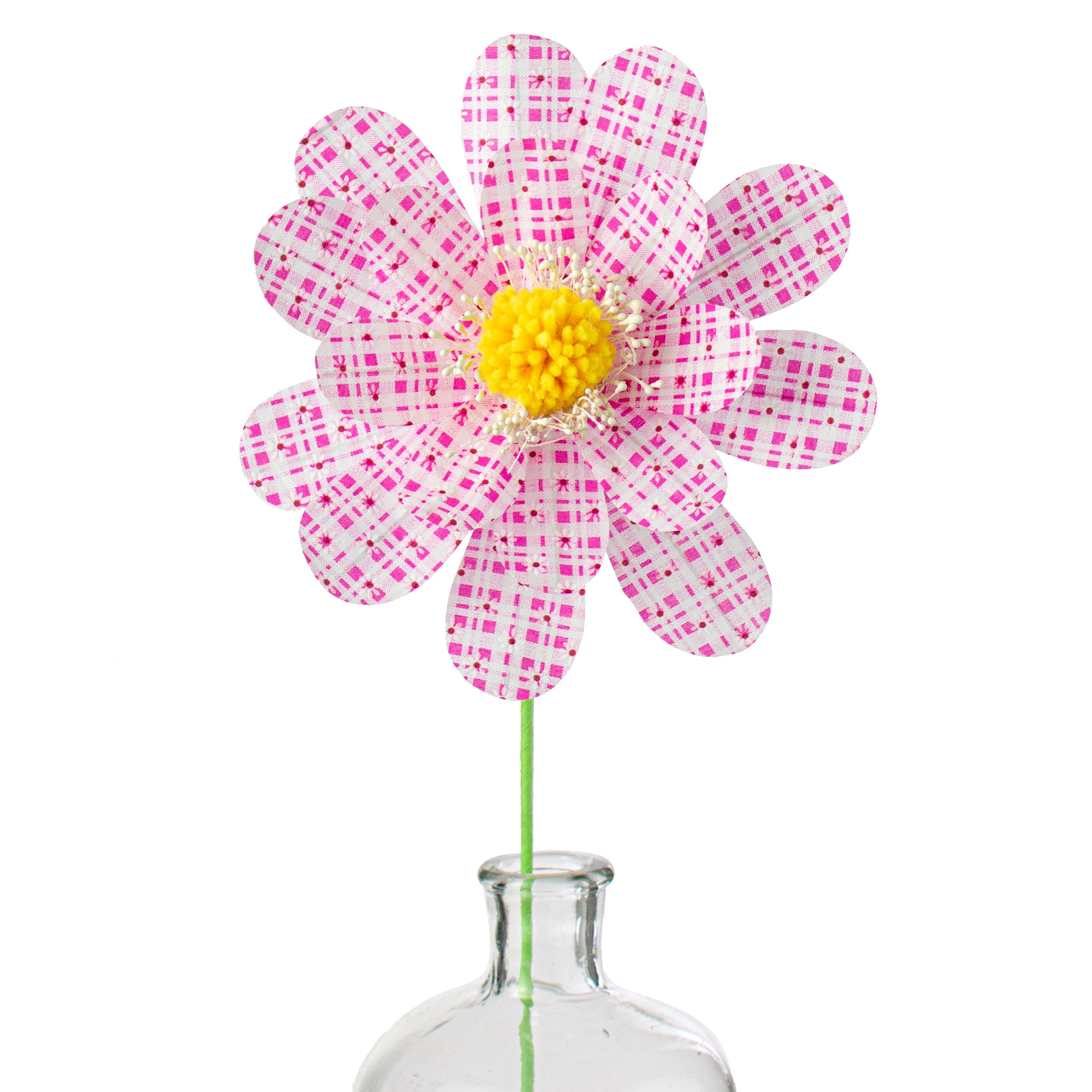 24" Plaid Daisy Sunflower Spray: Pink