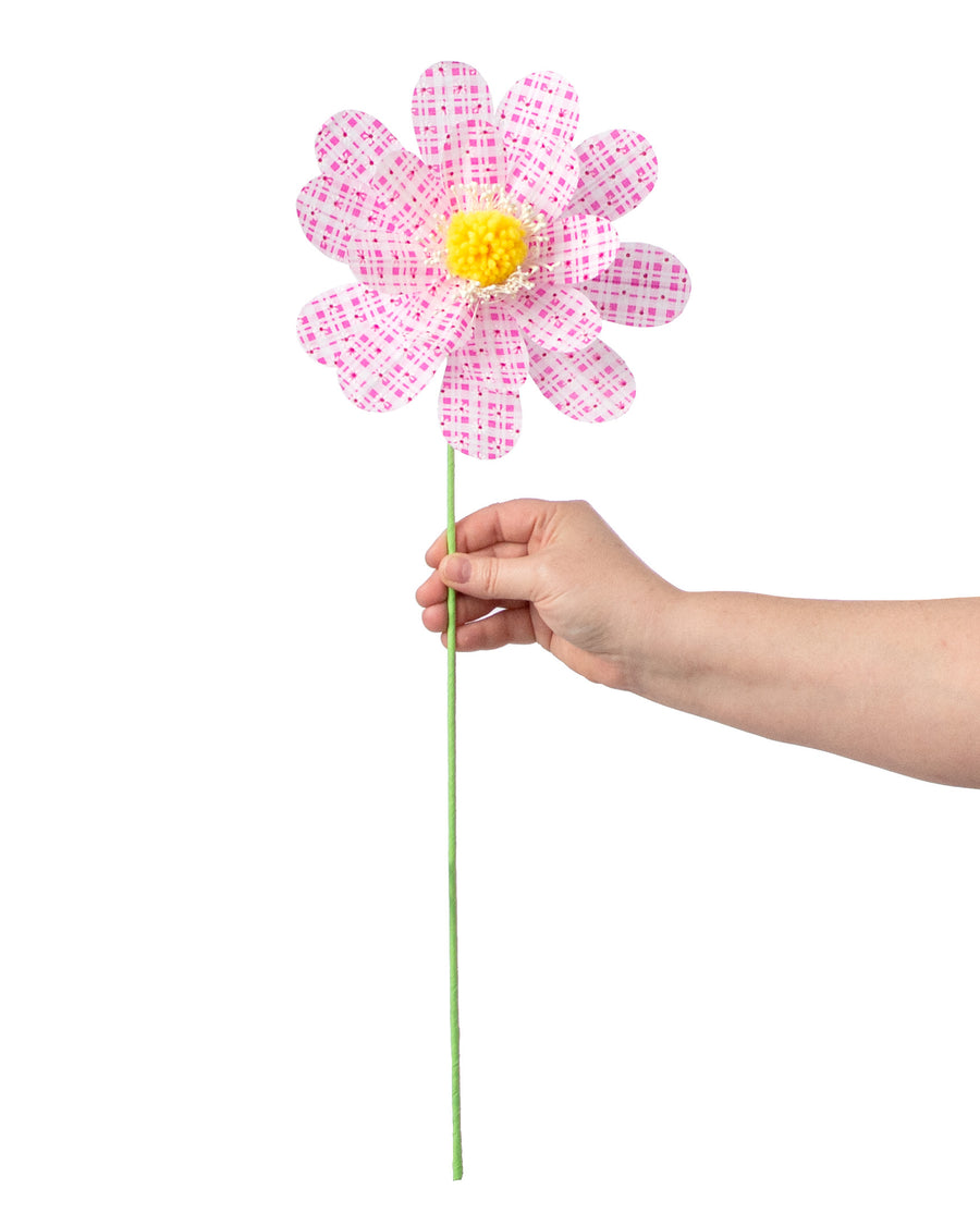24" Plaid Daisy Sunflower Spray: Pink