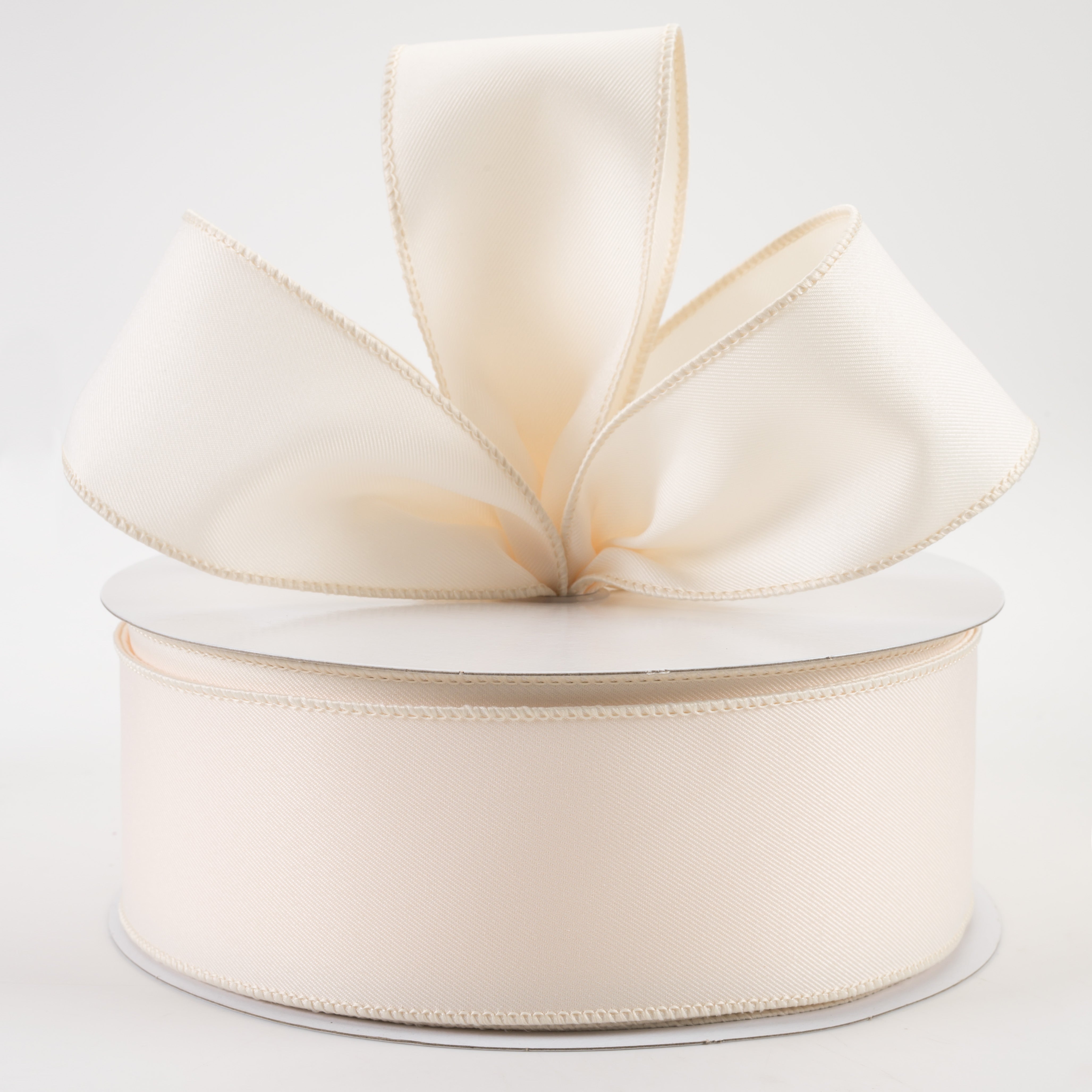 2.5" Diagonal Weave Fabric Ribbon: Ivory (50 Yards)