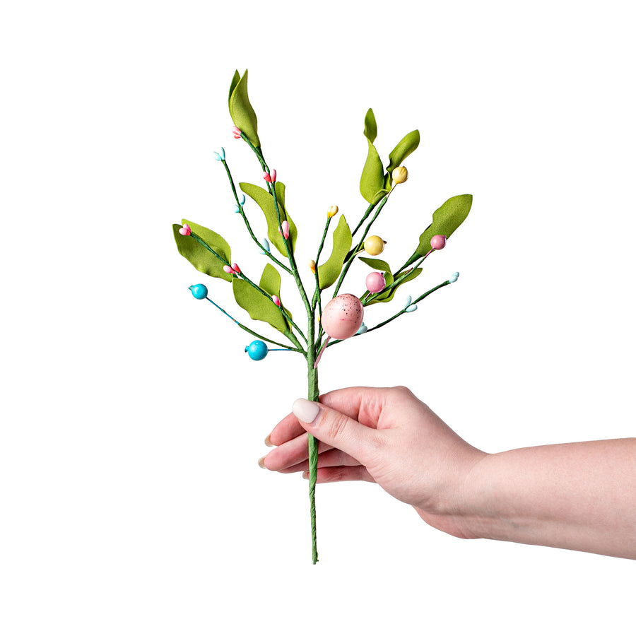 12" Easter Eggs and Herb Leaves Pick