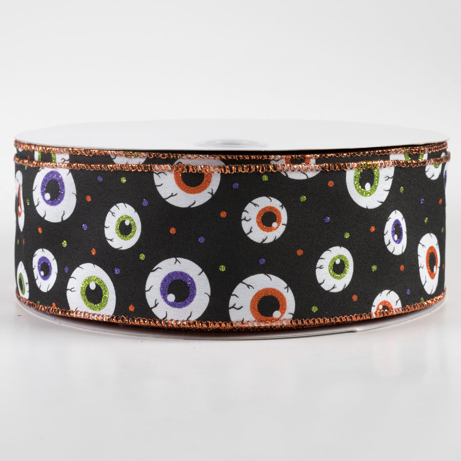 2.5" Eyeballs Ribbon: Black, Purple, Lime, Orange (50 Yards)