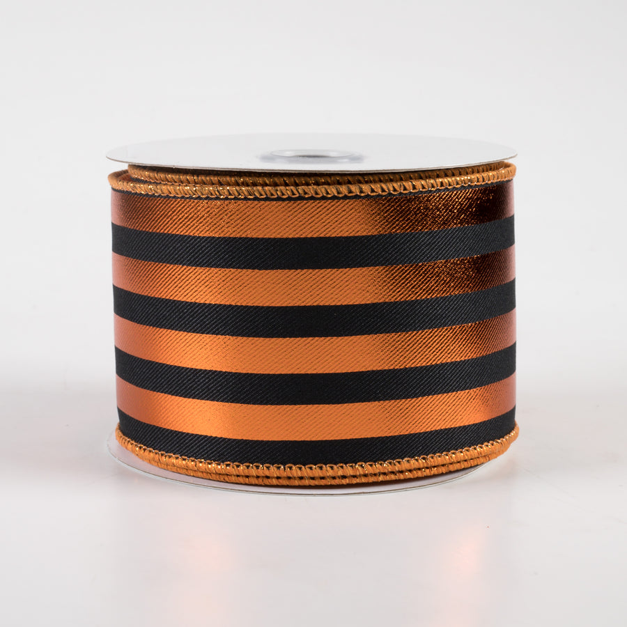2.5" Metallic Vertical Stripes Ribbon: Black & Copper (10 Yards)