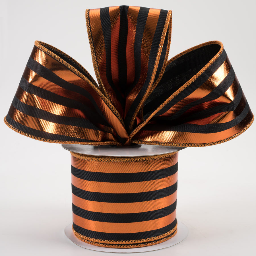 2.5" Metallic Vertical Stripes Ribbon: Black & Copper (10 Yards)