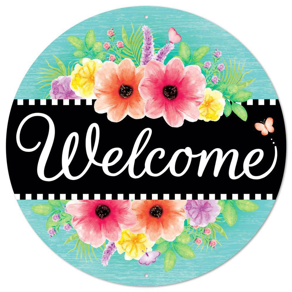 12" Metal Sign: Welcome Flowers