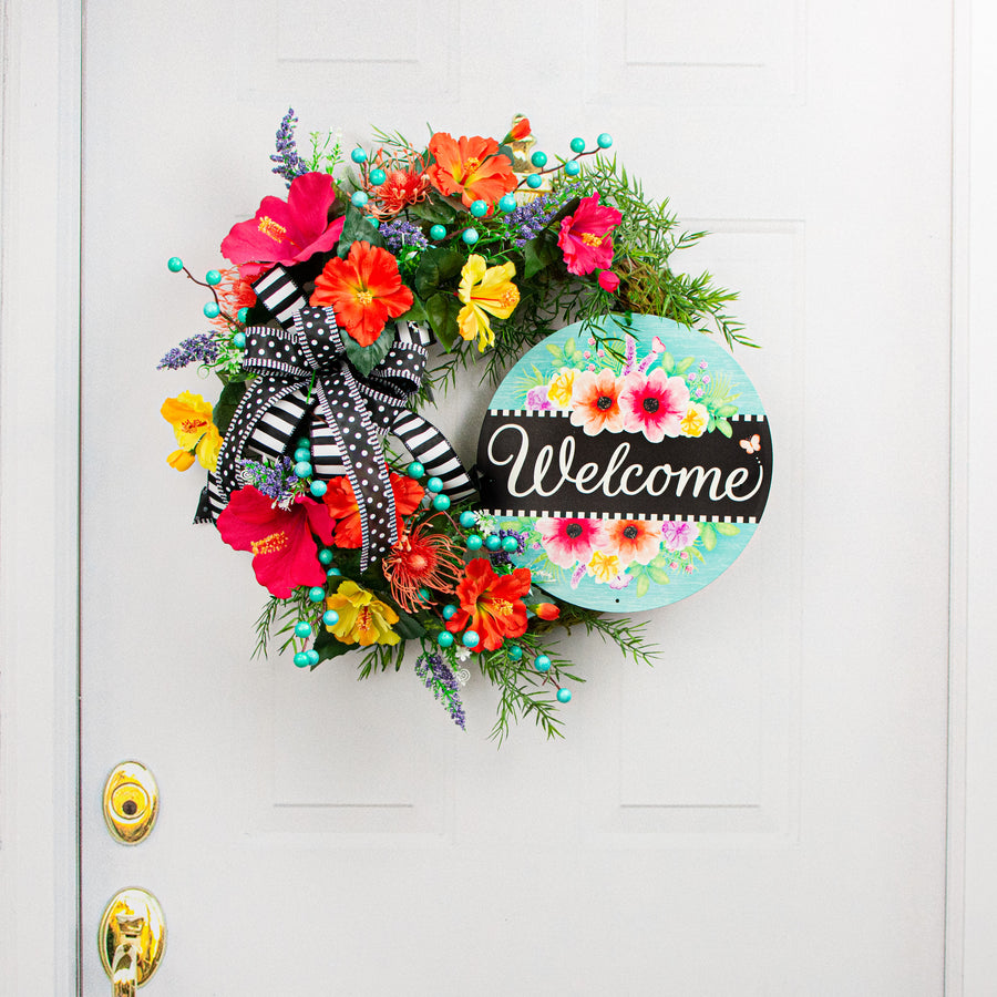 12" Metal Sign: Welcome Flowers
