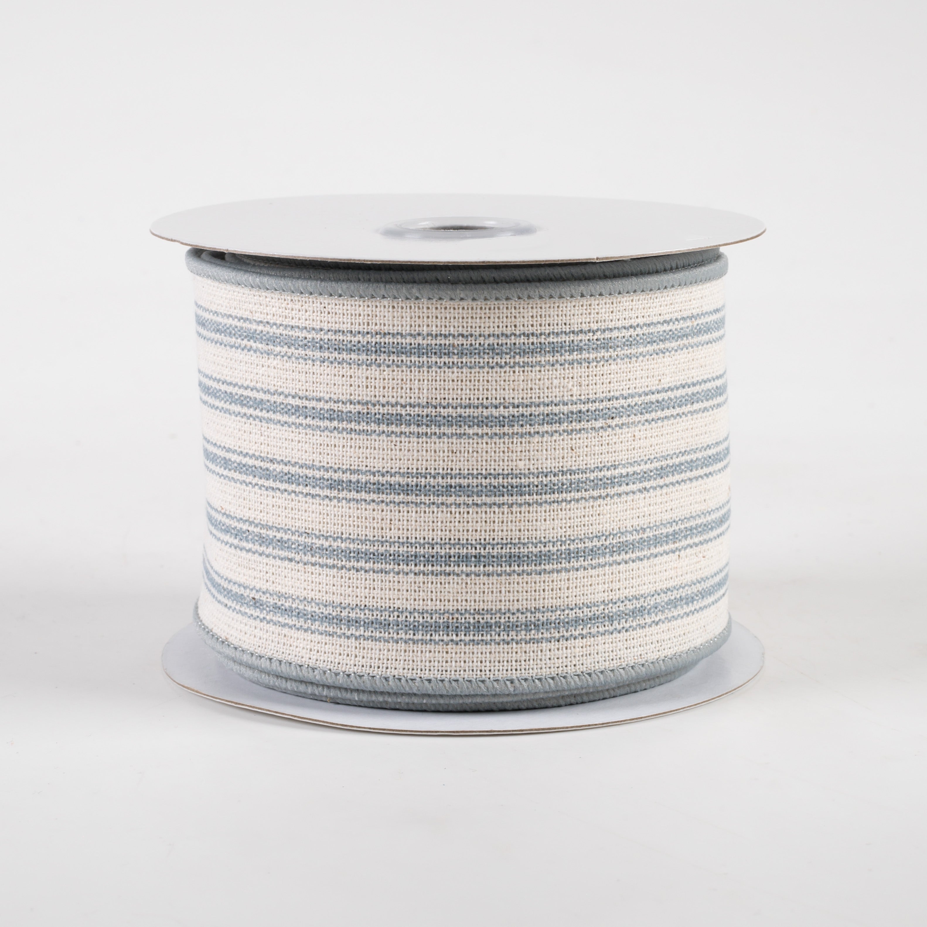 2.5" Ticking Stripe Ribbon: Ivory & Dark Smoke Blue (10 Yards)