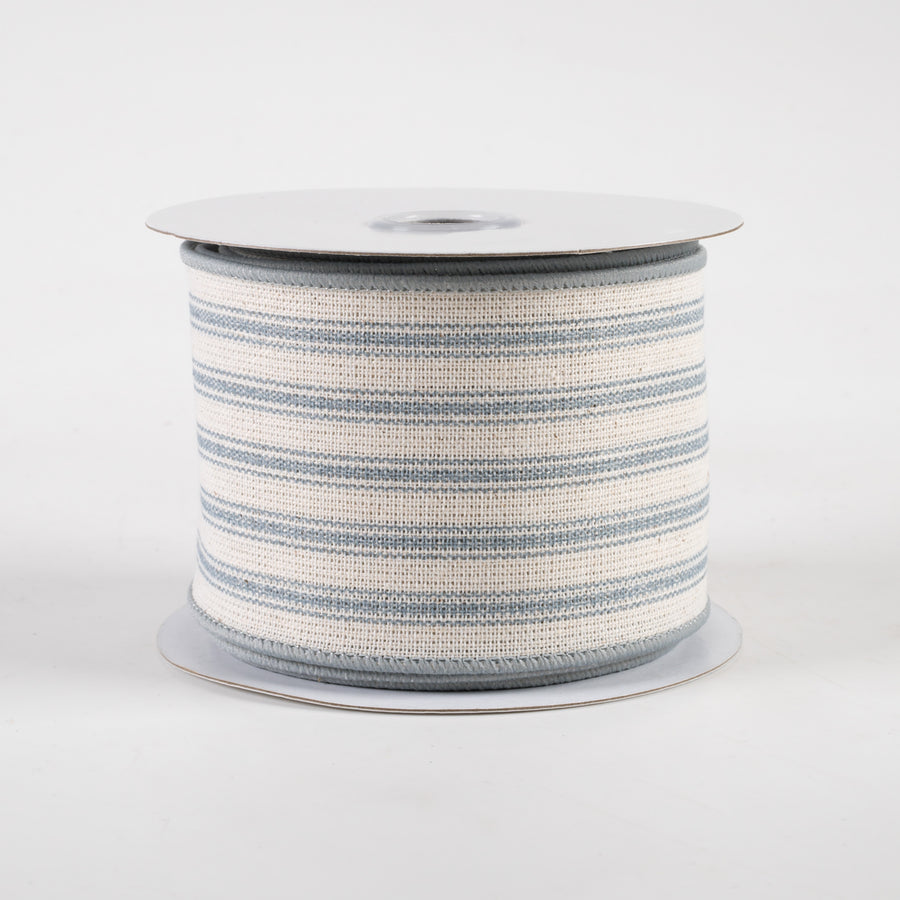 2.5" Ticking Stripe Ribbon: Ivory & Dark Smoke Blue (10 Yards)