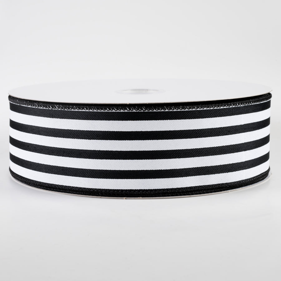 2.5" Linen Wide Cabana Stripes Ribbon: Black & White (50 Yards)