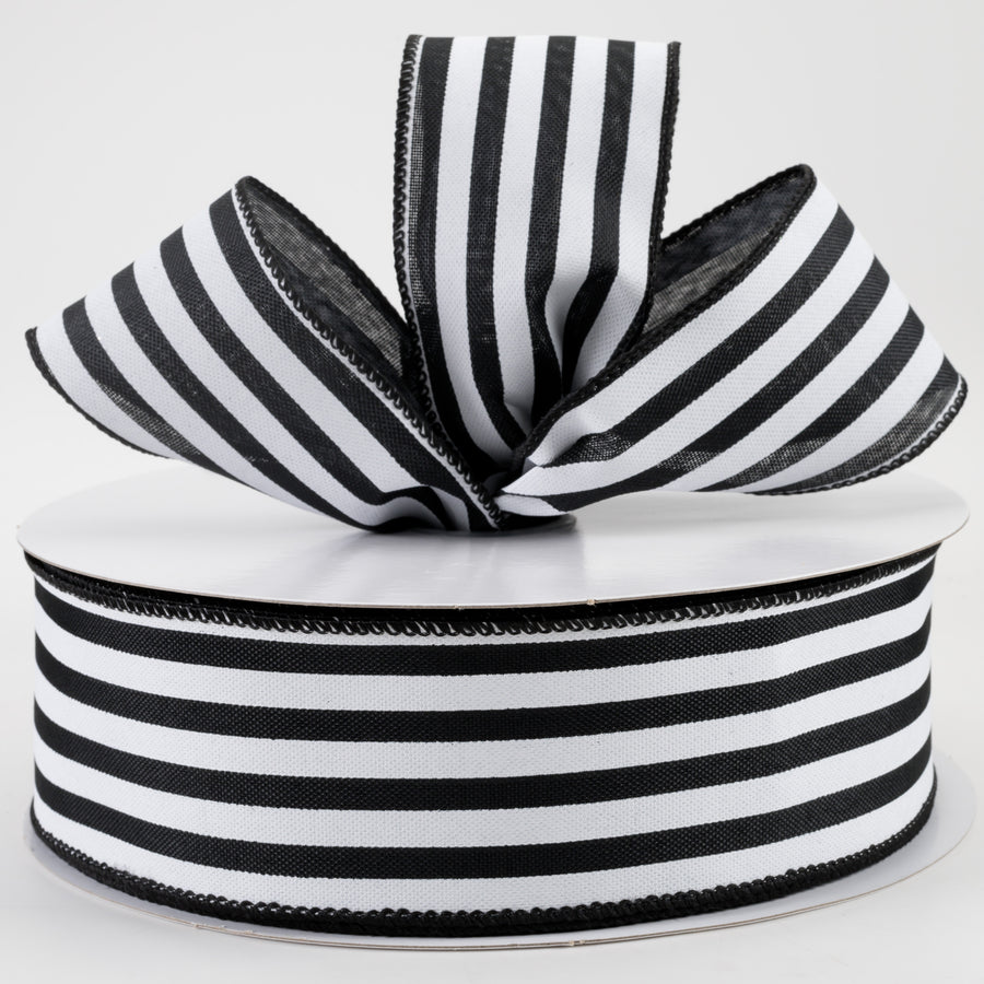 2.5" Linen Wide Cabana Stripes Ribbon: Black & White (50 Yards)