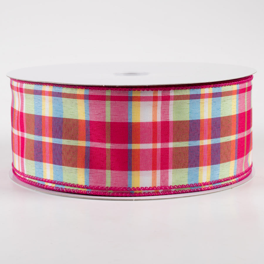 2.5" Toni Plaid Ribbon: Pink, Green, Blue, Yellow (50 Yards)