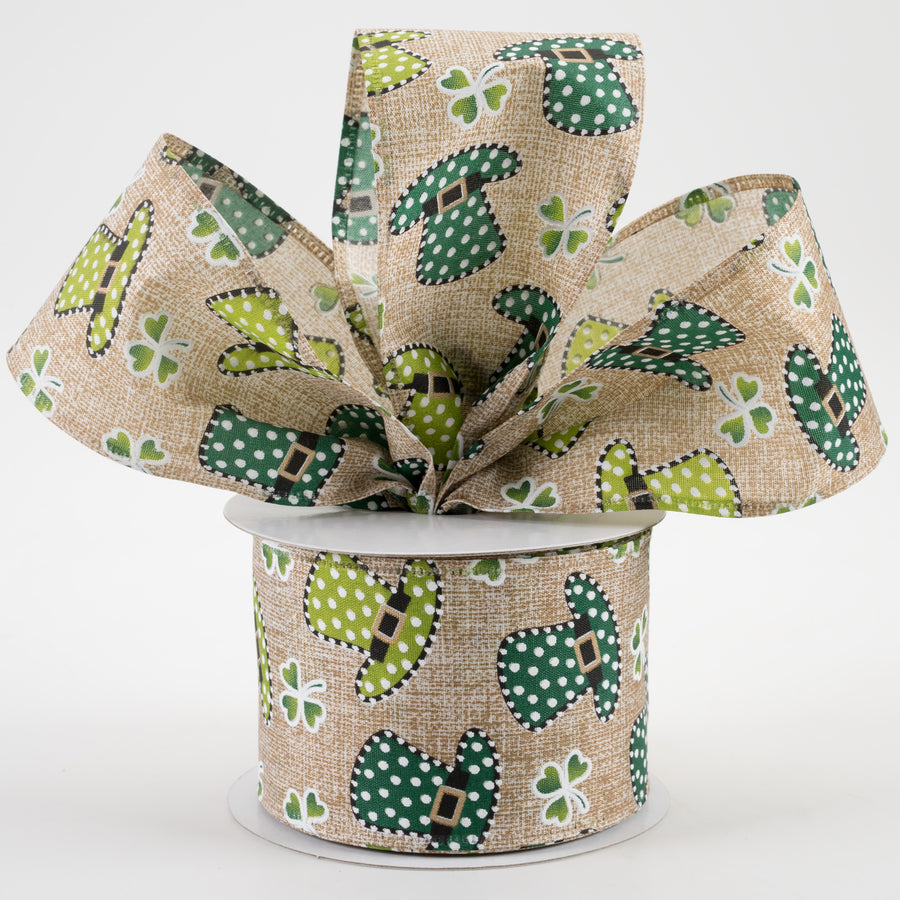 2.5" Polka Dot St. Pat Hats Print Linen Ribbon (10 Yards)