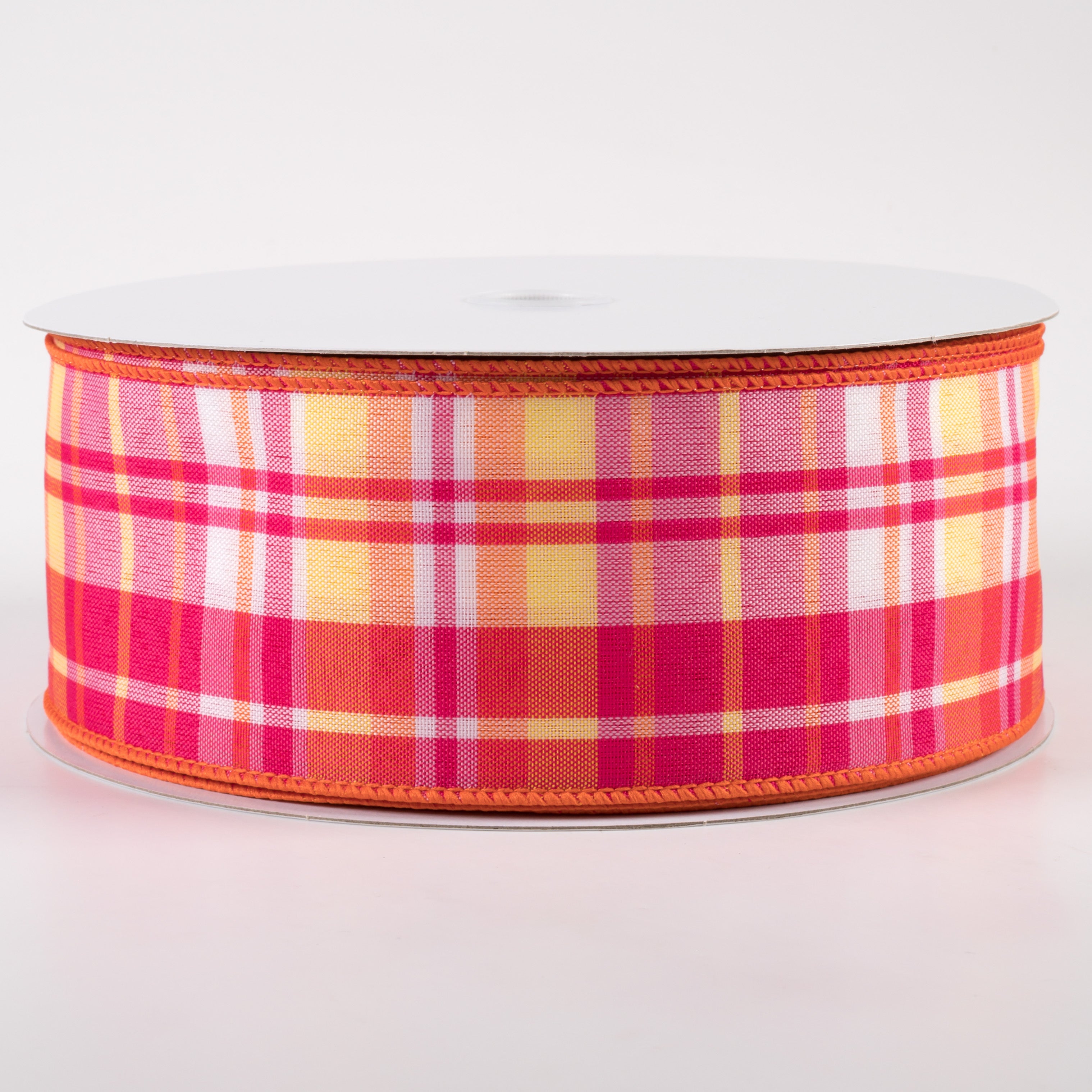 2.5" Toni Plaid Ribbon: Pink, Orange, Yellow (50 Yards)