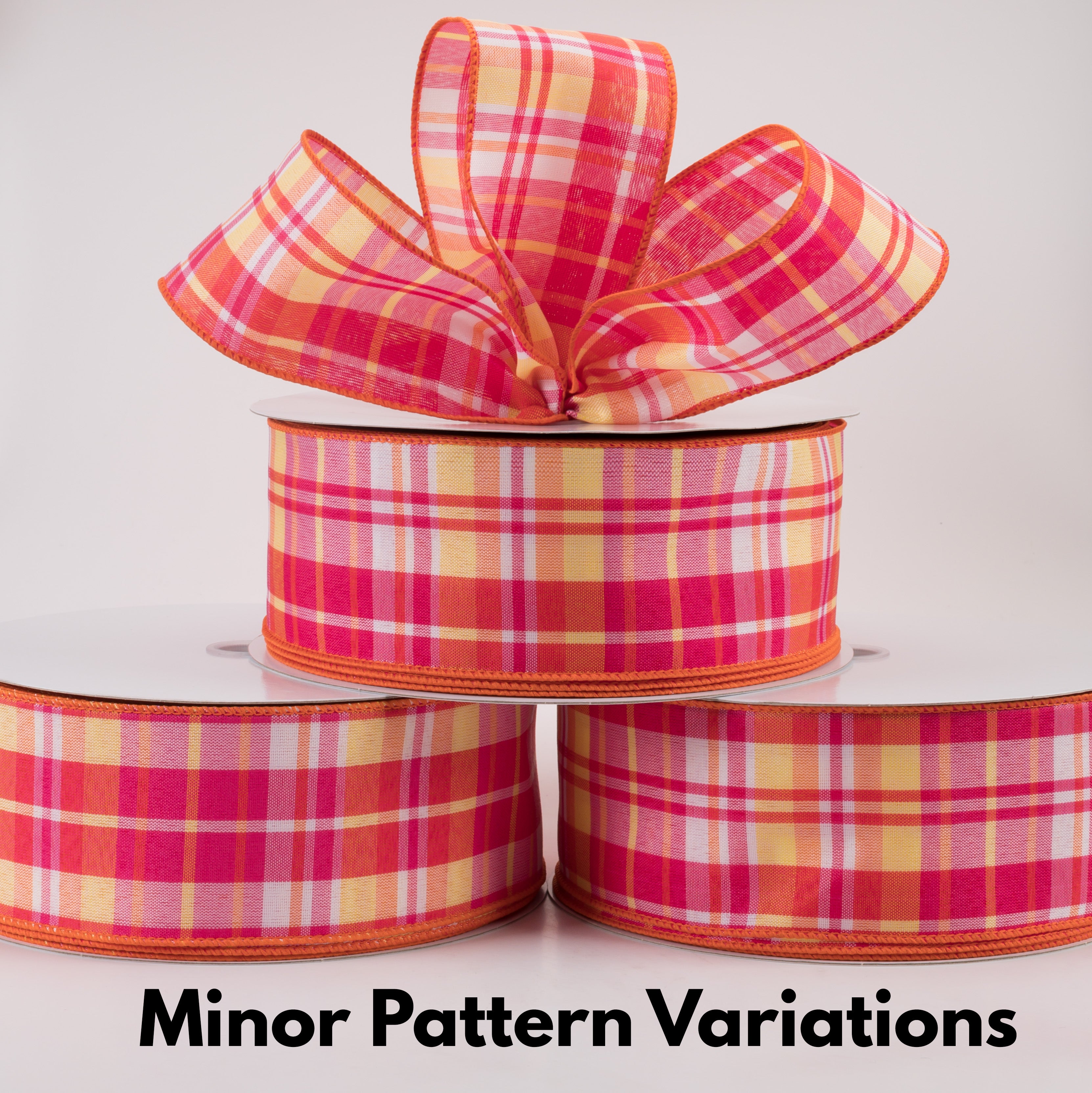 2.5" Toni Plaid Ribbon: Pink, Orange, Yellow (50 Yards)