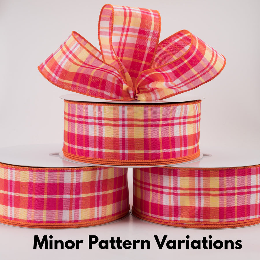 2.5" Toni Plaid Ribbon: Pink, Orange, Yellow (50 Yards)
