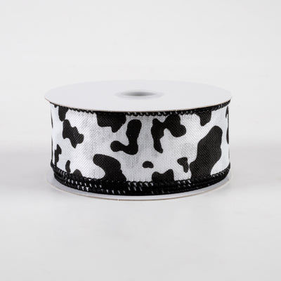 1.5" Cow Print Linen Ribbon: White & Black (10 Yards)