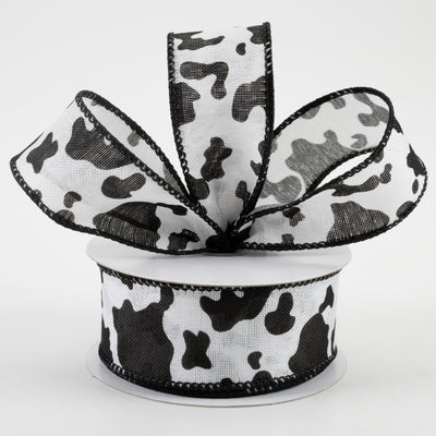 1.5" Cow Print Linen Ribbon: White & Black (10 Yards)