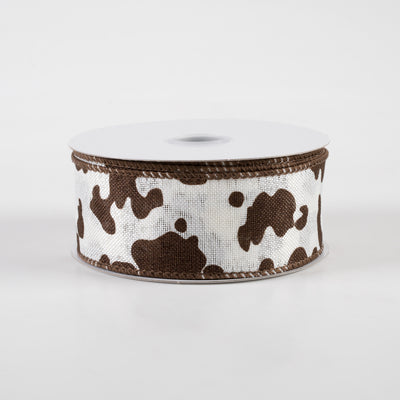 1.5" Cow Print Linen Ribbon: Ivory & Brown (10 Yards)