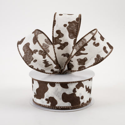 1.5" Cow Print Linen Ribbon: Ivory & Brown (10 Yards)
