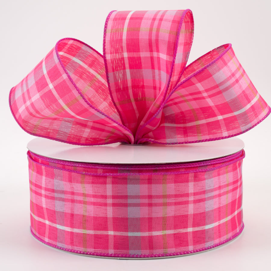 2.5" Toni Plaid Ribbon: Pink, Green, Blue, White (50 Yards)