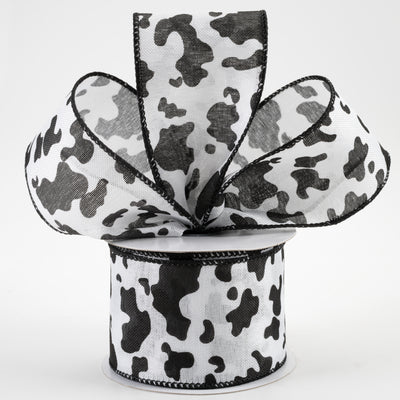 2.5" Cow Print Linen Ribbon: White & Black (10 Yards)