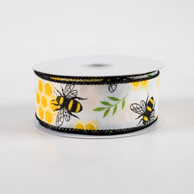 1.5" Honeycomb Bee Satin Ribbon (10 Yards)