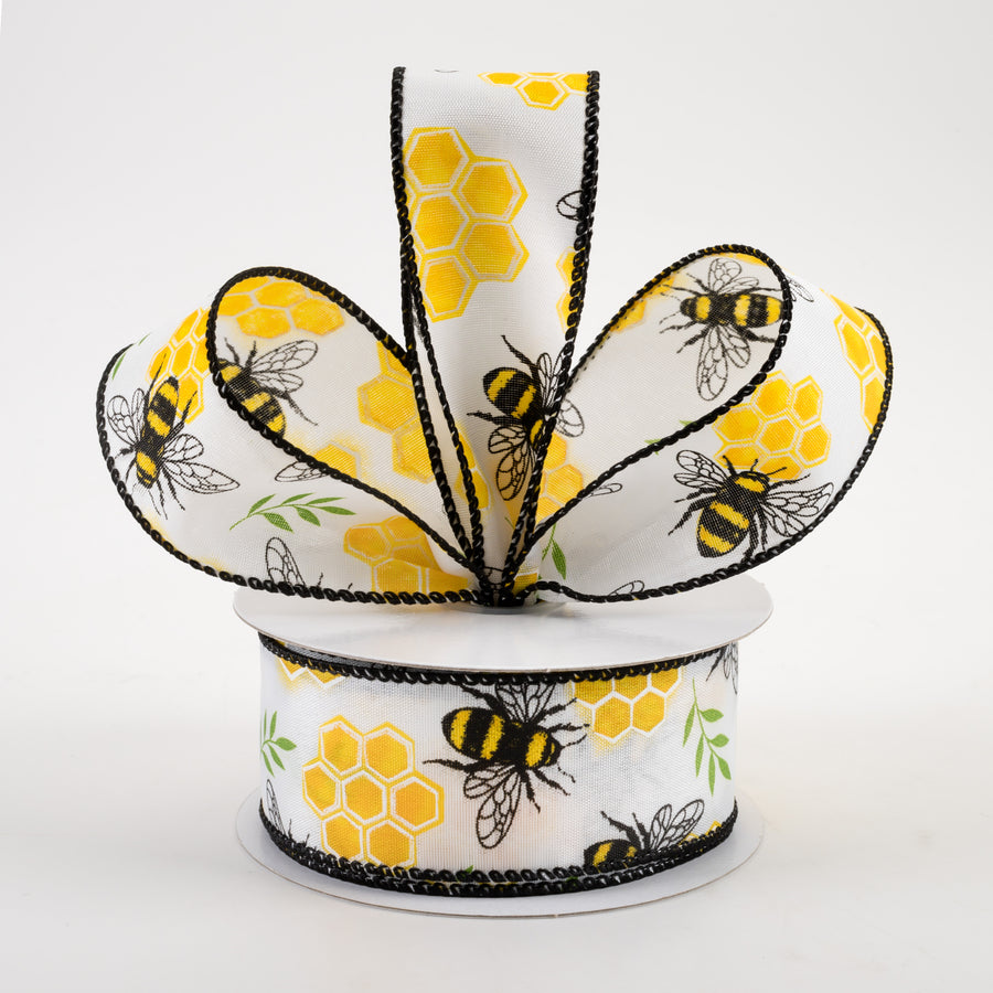 1.5" Honeycomb Bee Satin Ribbon (10 Yards)