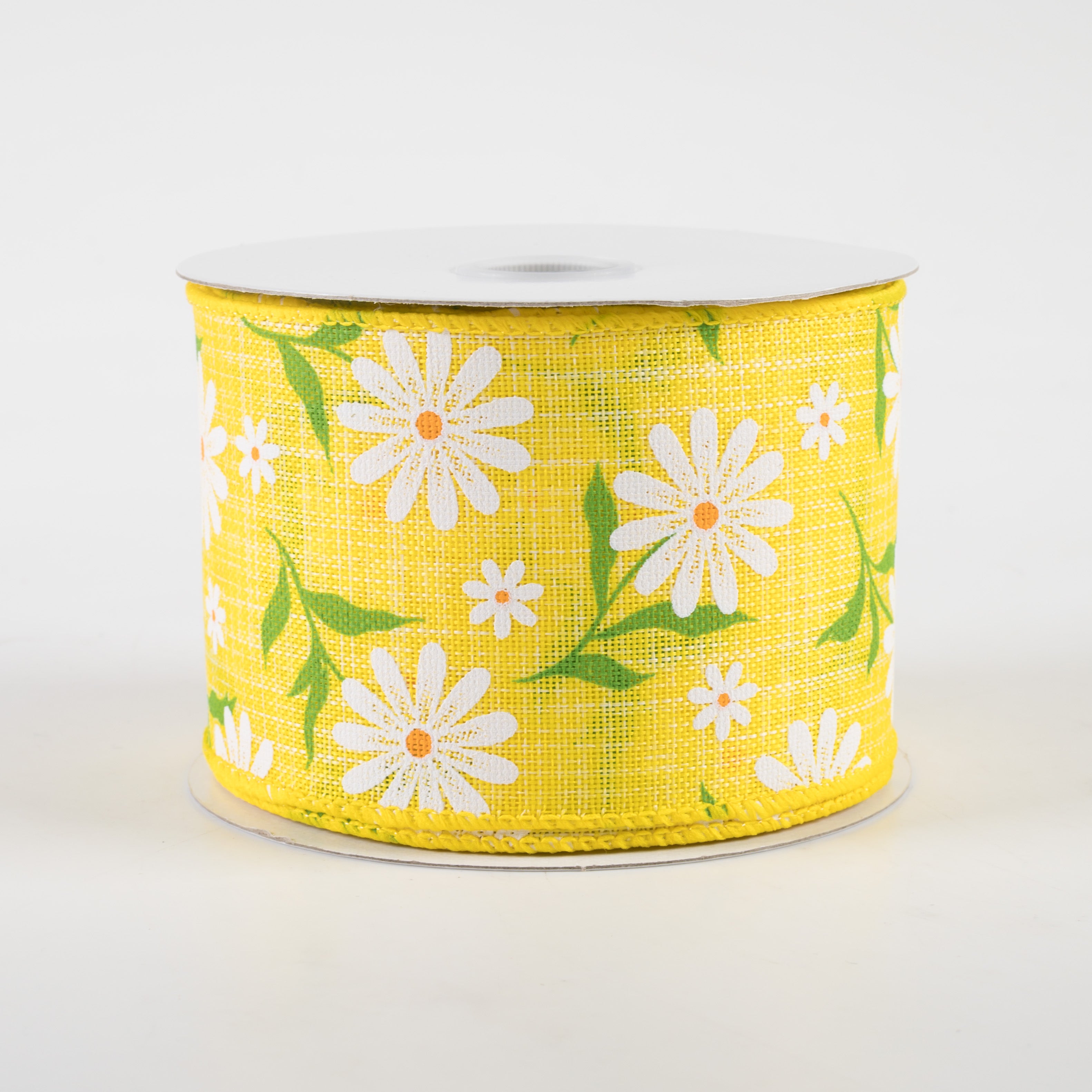 2.5" White Daisy Linen Ribbon: Yellow (10 Yards)
