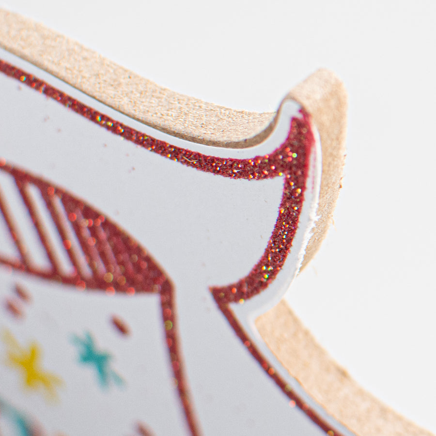 15" Wooden Banner Sign: Primary Colors Glitter Birthday