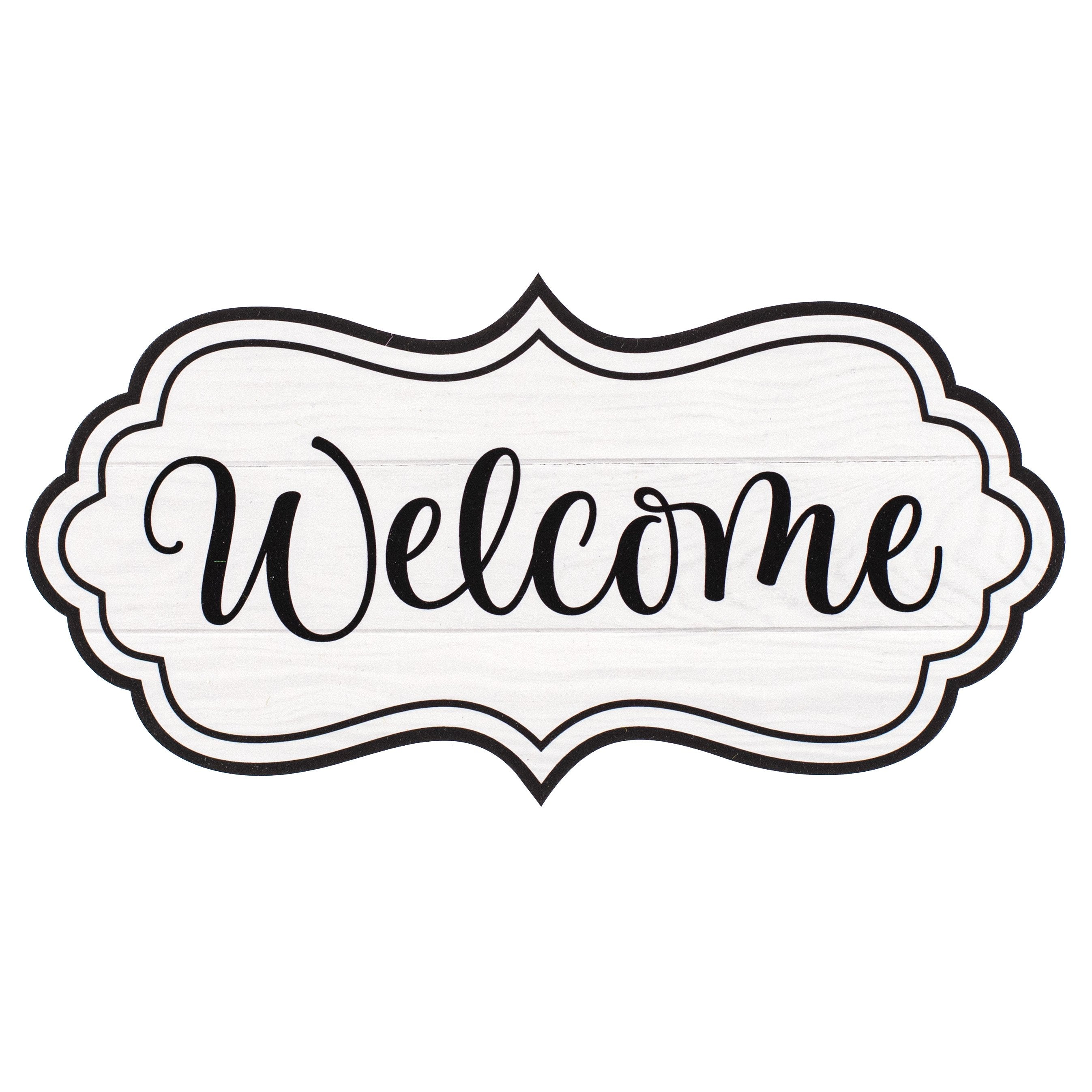 11" Scalloped Waterproof Sign: Welcome White Wood