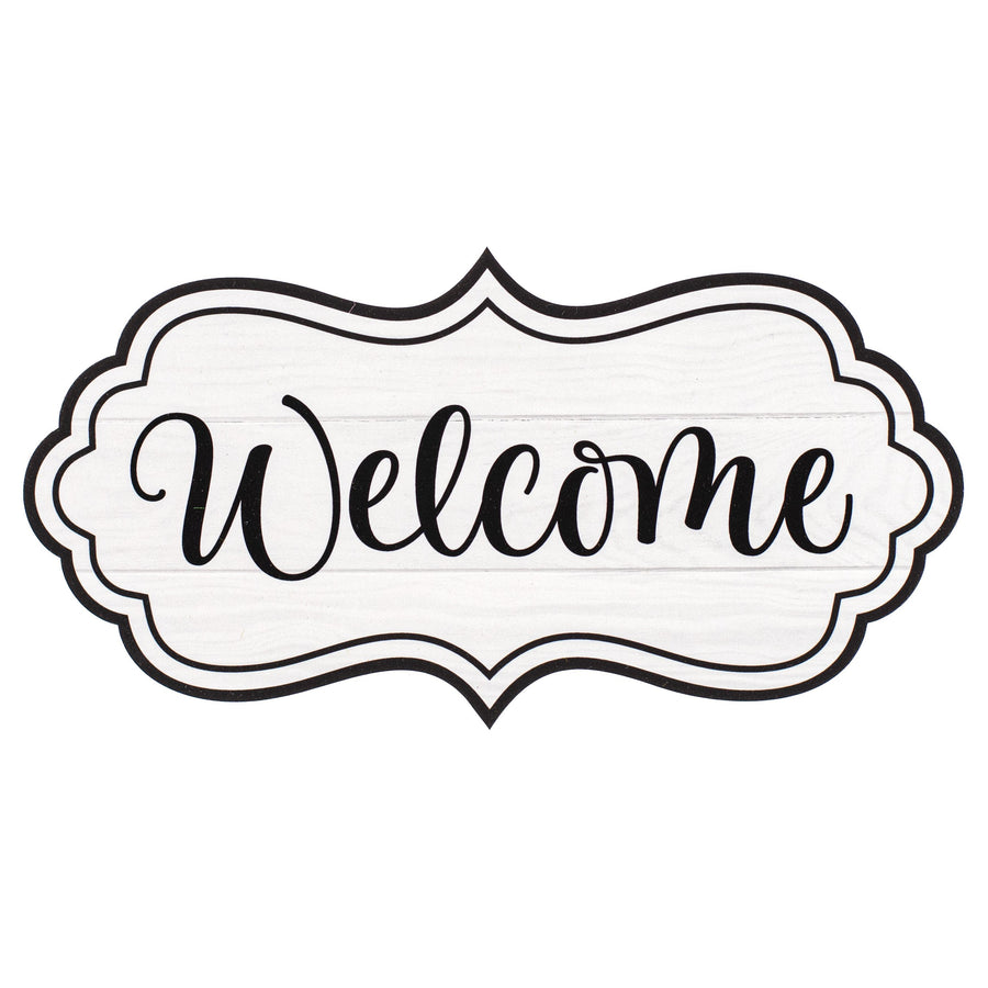 11" Scalloped Waterproof Sign: Welcome White Wood