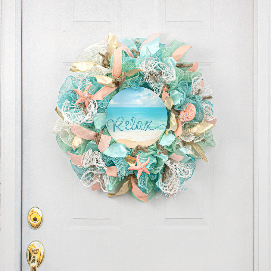 9.4" Round Waterproof Sign: Watercolor Beach Relax
