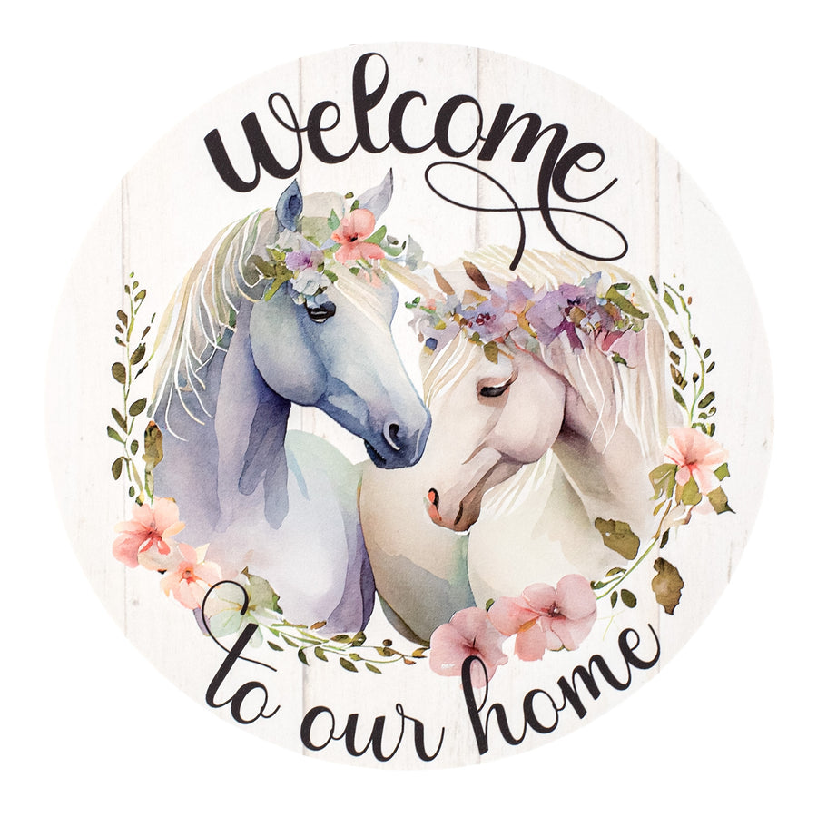9.4" Round Waterproof Sign: Welcome to our Home Horses