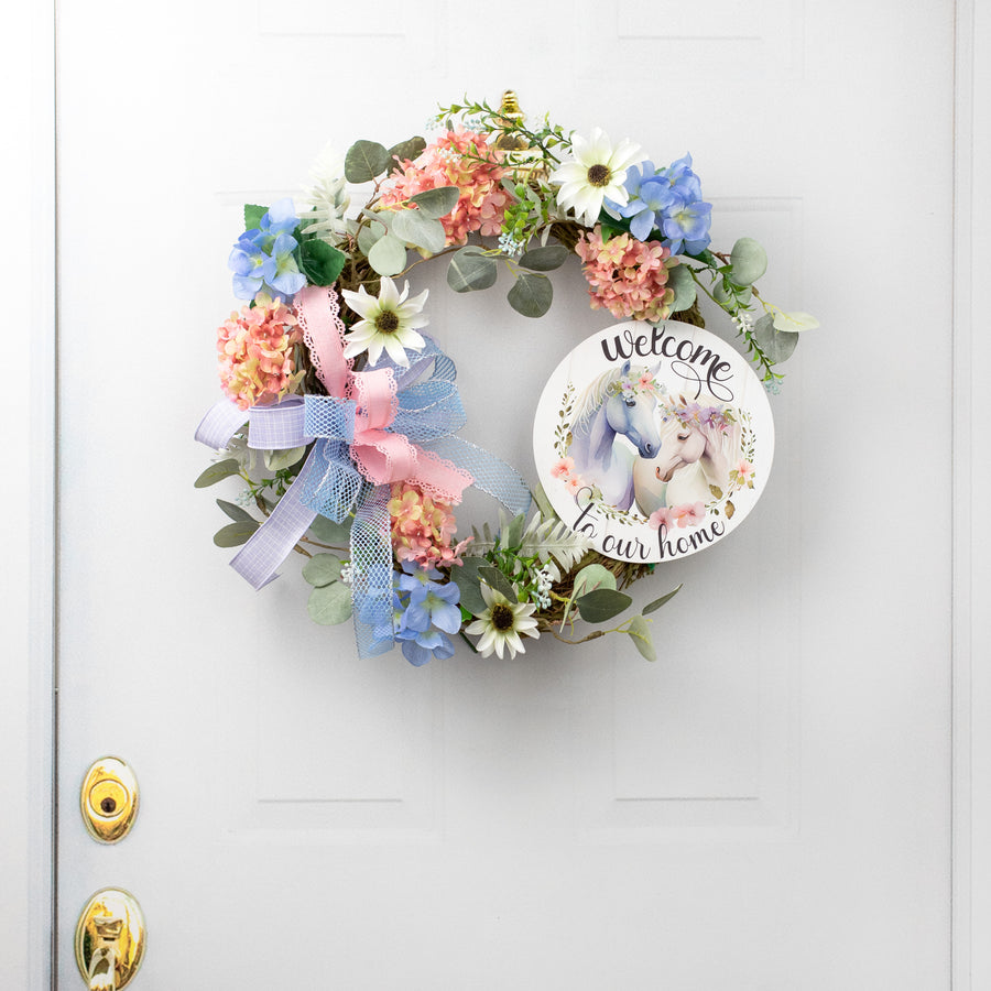 9.4" Round Waterproof Sign: Welcome to our Home Horses