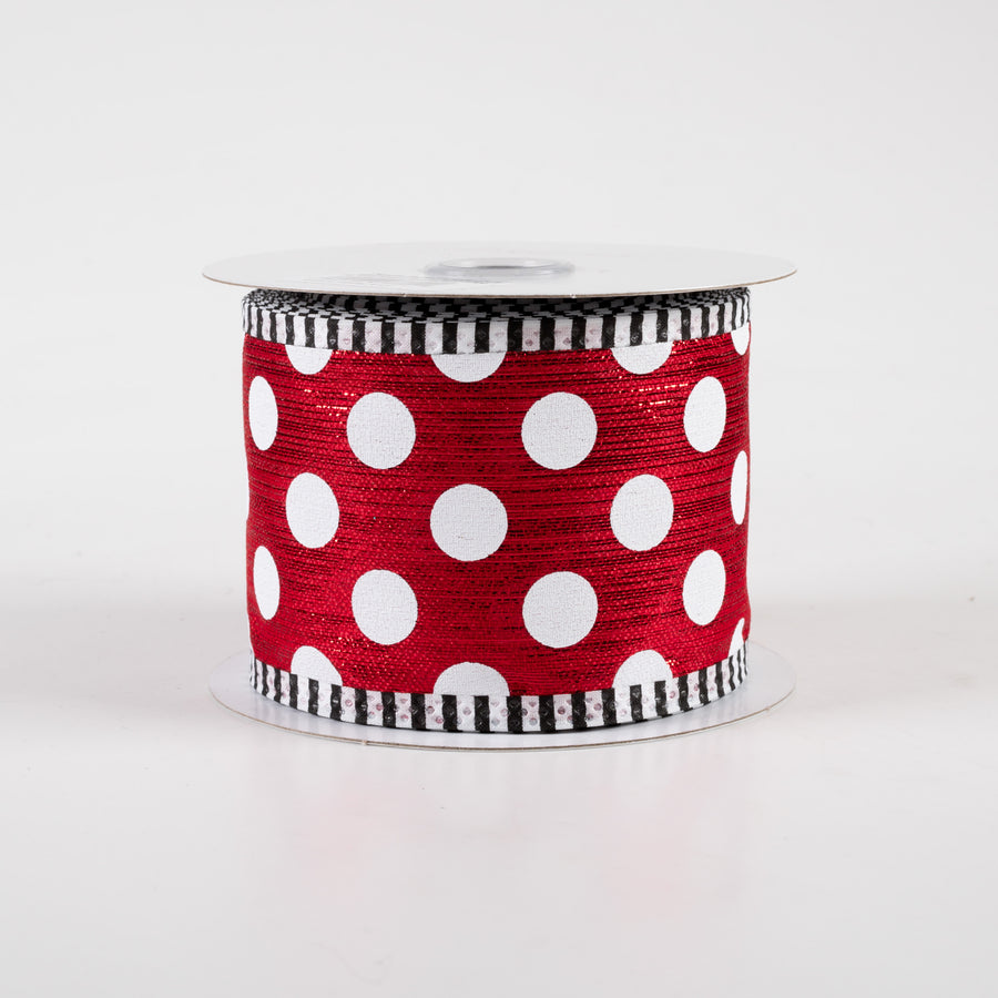 2.5" Medium Polka Dot Stripe Edge Ribbon: Red & White (10 Yards)