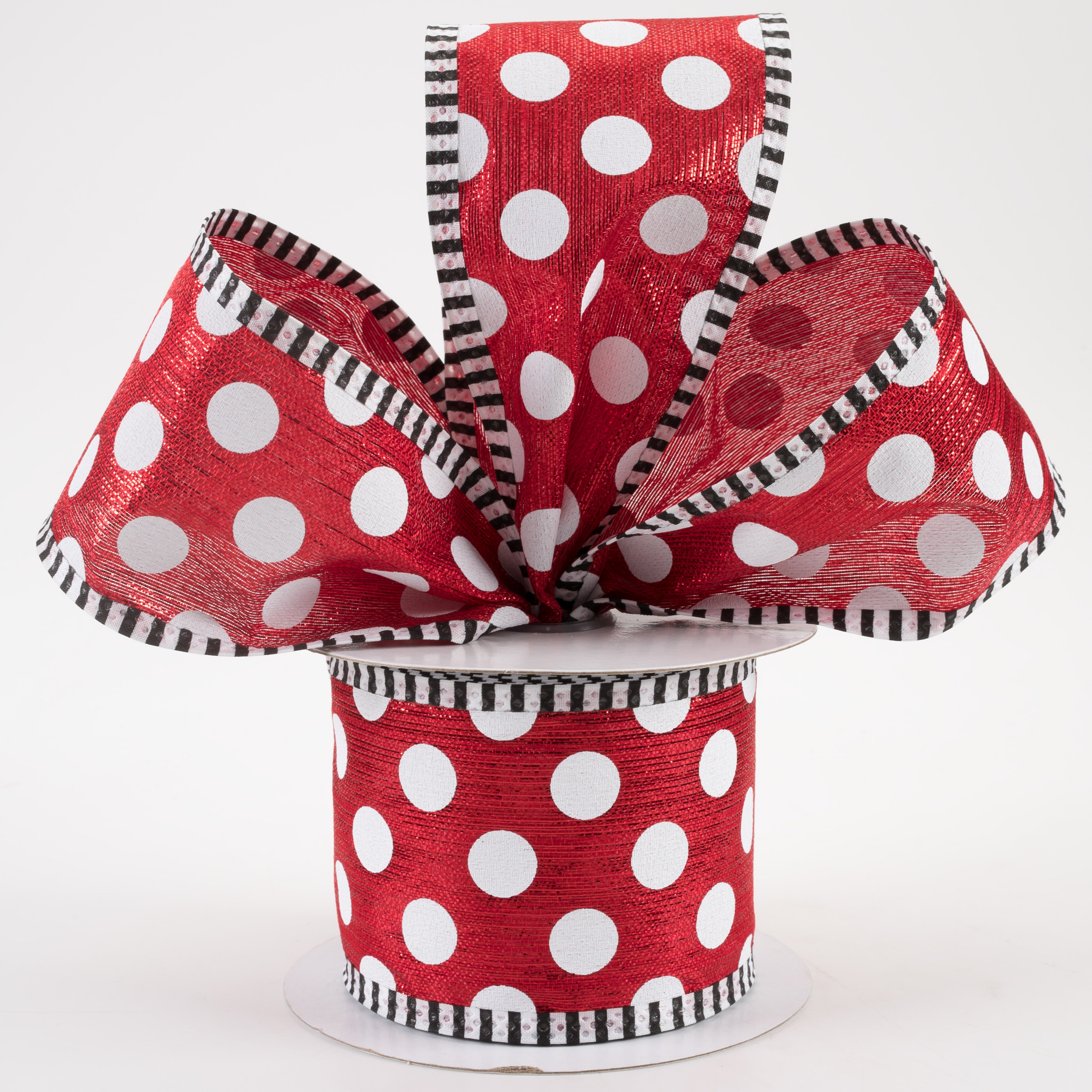2.5" Medium Polka Dot Stripe Edge Ribbon: Red & White (10 Yards)