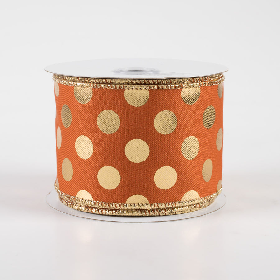 2.5" Metallic Polka Dots Ribbon: Autumn & Gold (10 Yards)