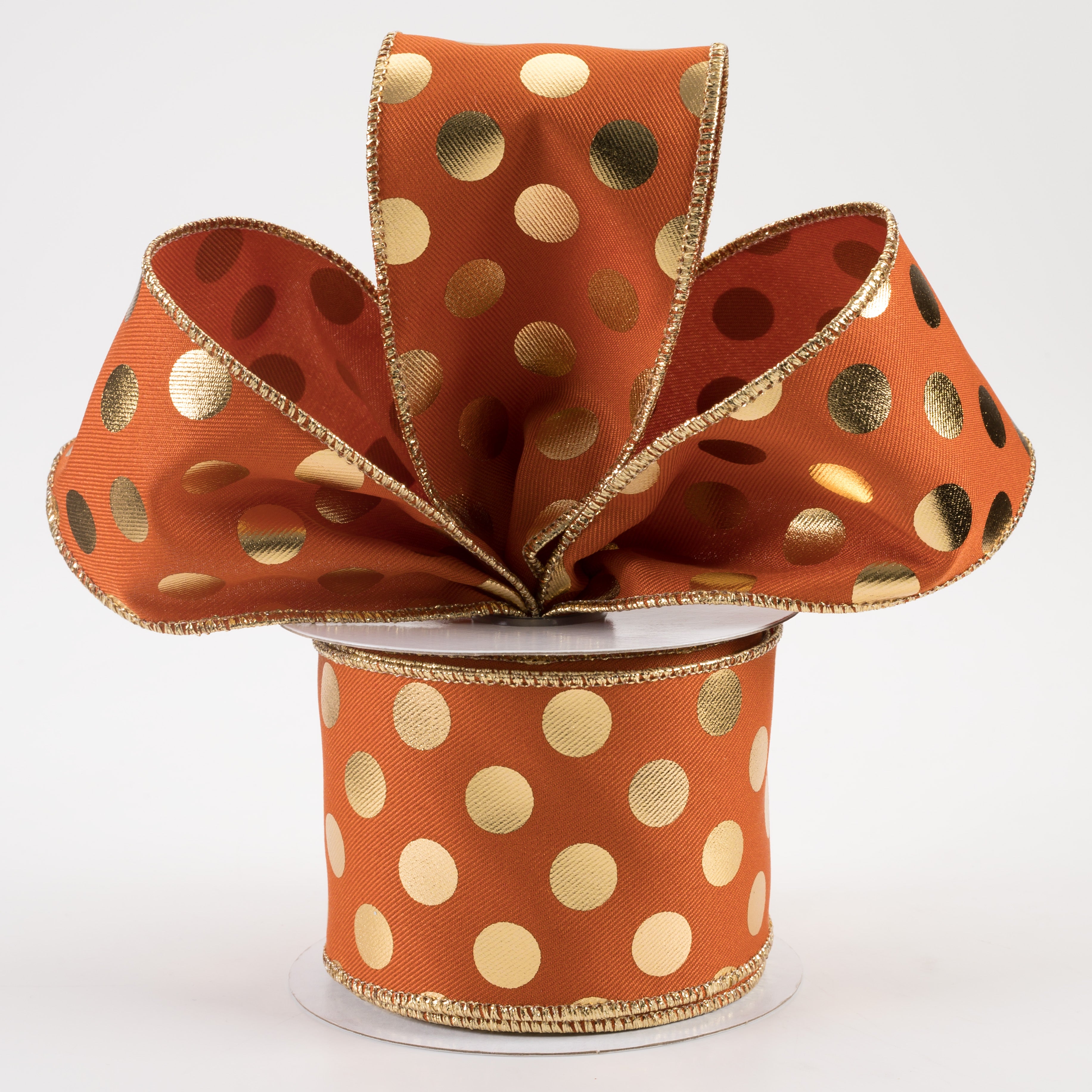 2.5" Metallic Polka Dots Ribbon: Autumn & Gold (10 Yards)