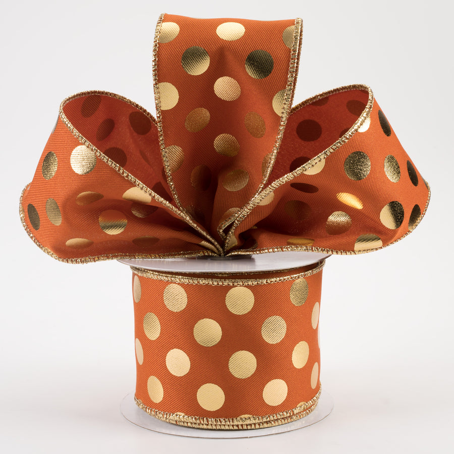 2.5" Metallic Polka Dots Ribbon: Autumn & Gold (10 Yards)