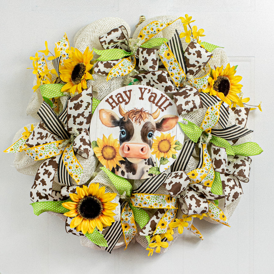 9.4" Waterproof Sign: Hay Y'all Sunflower Cow