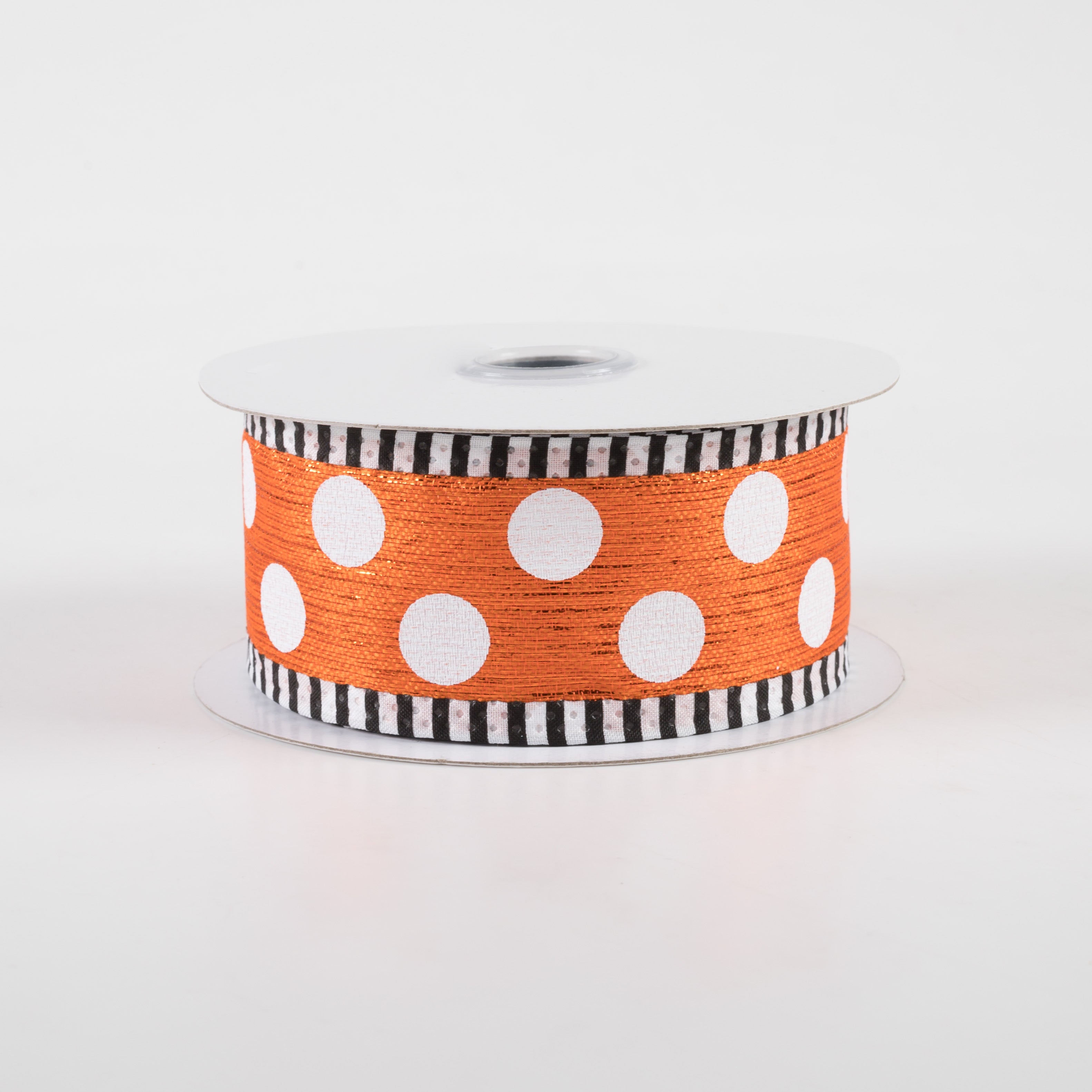 1.5" Medium Polka Dot Stripe Edge Ribbon: Orange & White (10 Yards)