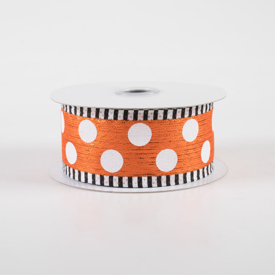 1.5" Medium Polka Dot Stripe Edge Ribbon: Orange & White (10 Yards)