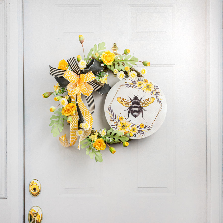 12" Metal Sign: Foil Bee with Florals