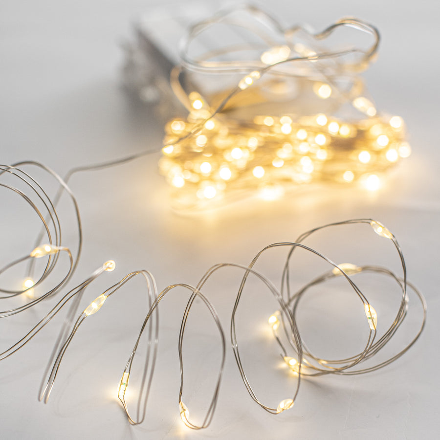 40' Silver Wire Mini LED Warm White Lights (100)
